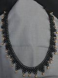 Blackened steel European 4-in-1 3-step necklace with gold beads