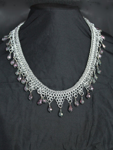 European 4-in-1 3-step silver necklace with amethyst-coloured beads
