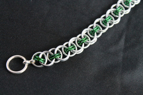 Celtic Helm weave bracelet in silver and green