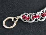 Celtic Helm weave bracelet in silver and red
