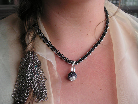 Celtic Helm Necklace with silver and black ball pendant