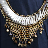 European 4-in-1 weave bib necklace with champagne scales and bronze tone beads