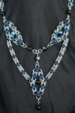 Byzantine Trinity Silver and Blue Necklace with Blue Aurora Borealis beads
