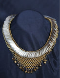 European 4-in-1 weave bib necklace with champagne scales and bronze tone beads